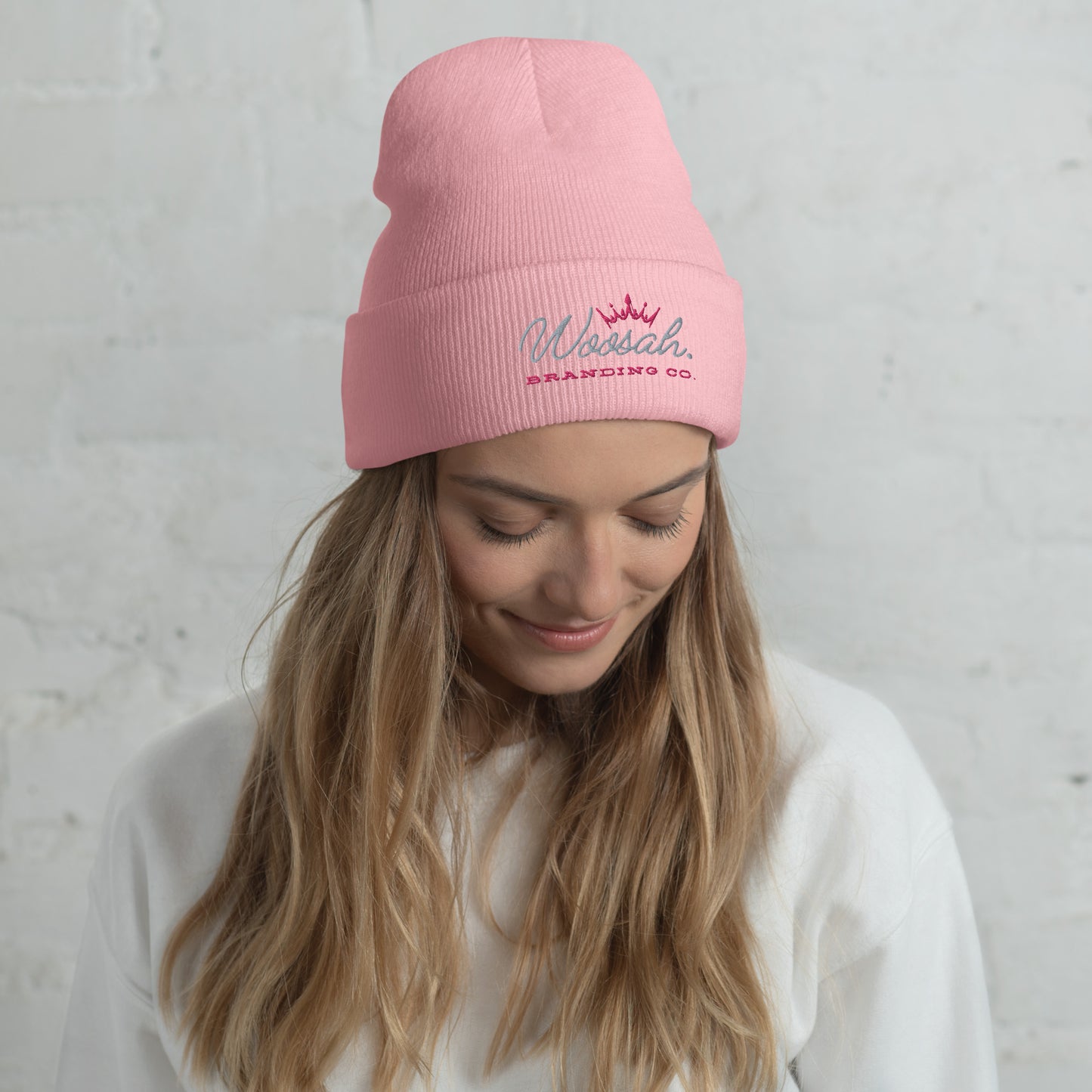 Women's Pink Woosah Logo Cuffed Beanie