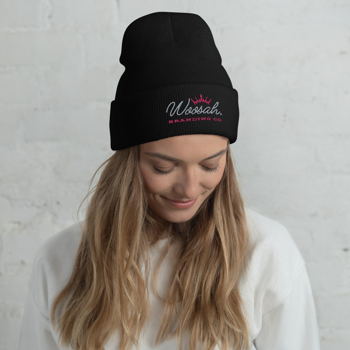 Women's Pink Woosah Logo Cuffed Beanie