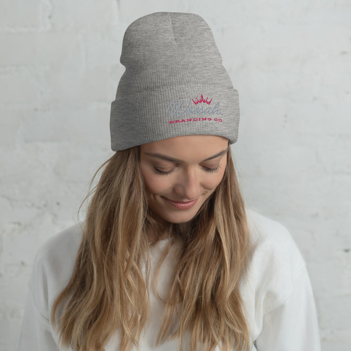 Women's Pink Woosah Logo Cuffed Beanie