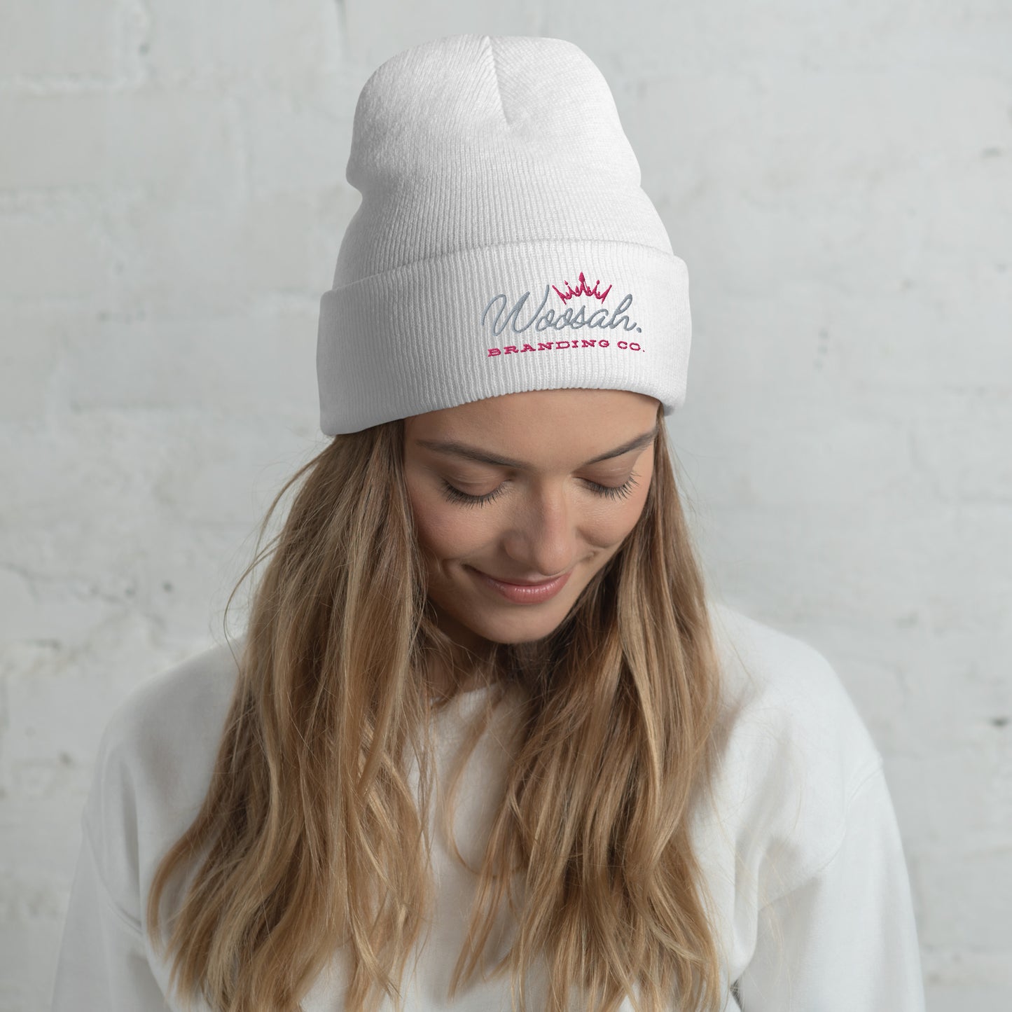 Women's Pink Woosah Logo Cuffed Beanie